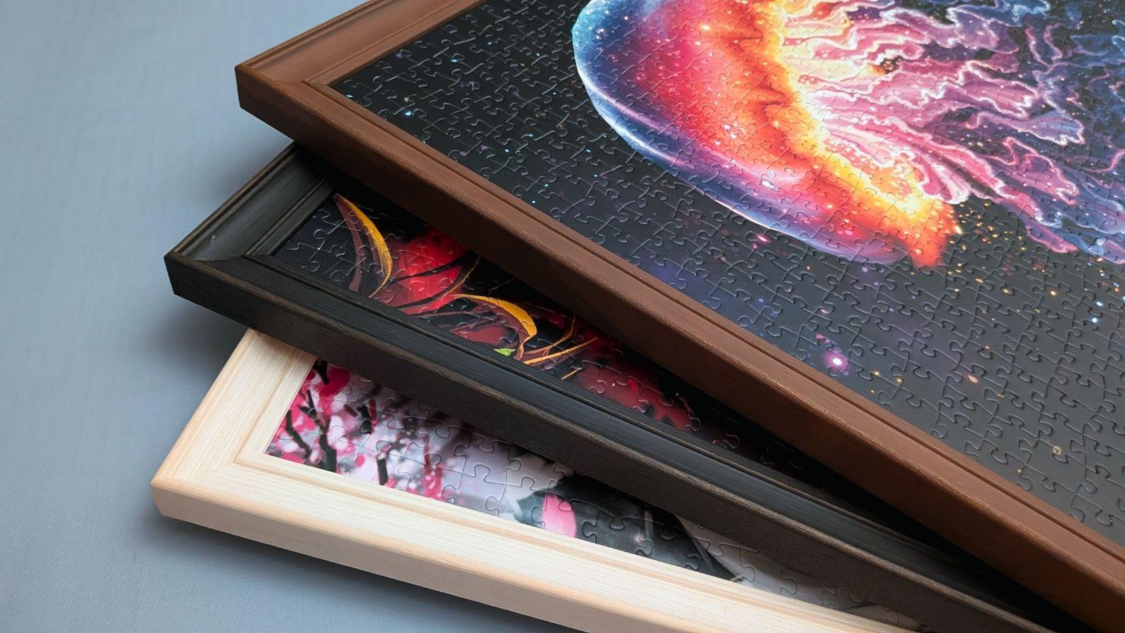 Pile of framed puzzles