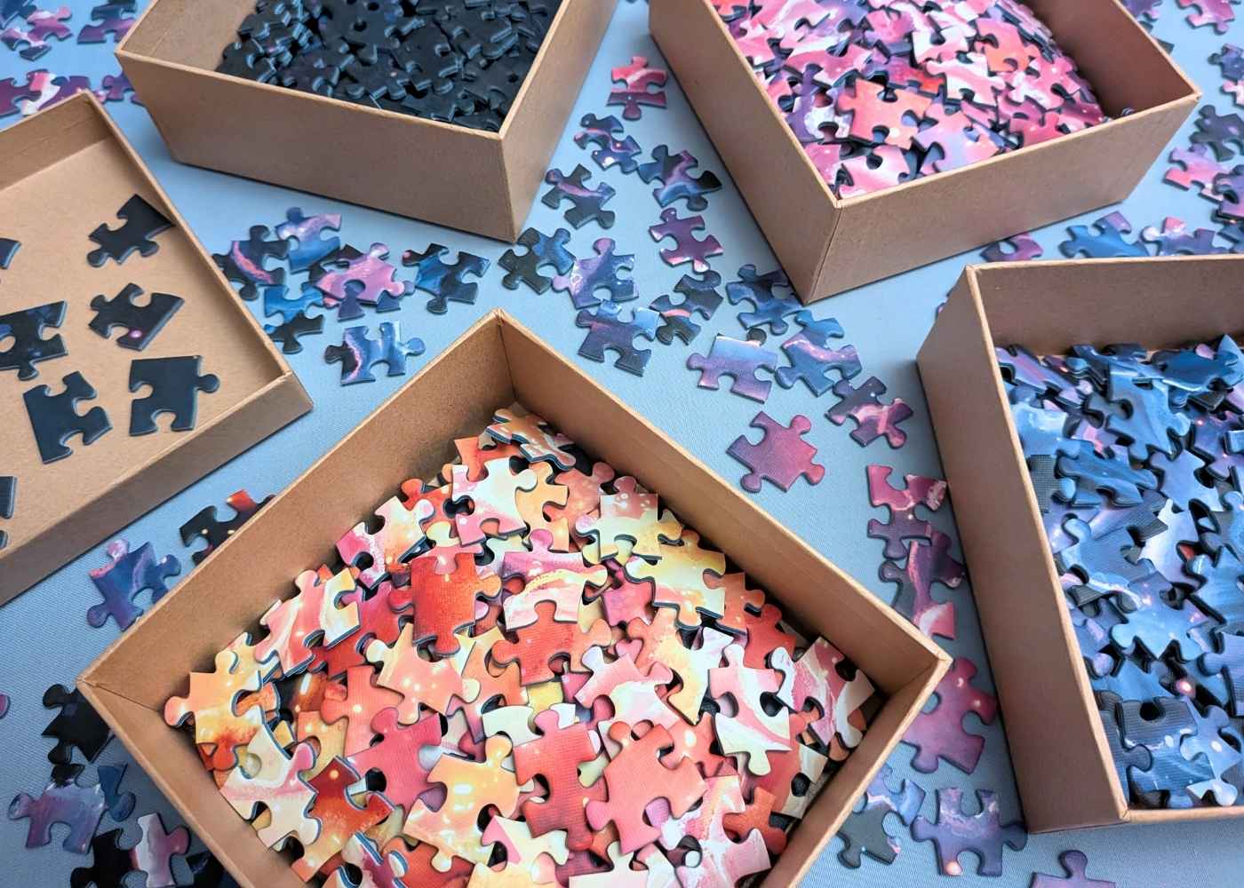 Sorting jigsaw puzzles with containers